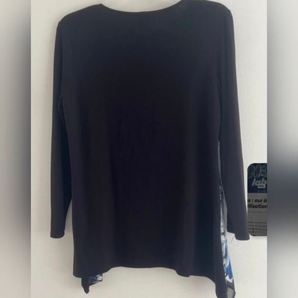 Chicos Women Top Size Mefium Floral Blue/Black Women's Top Long Sleeve Crew Neck - Picture 2 of 8